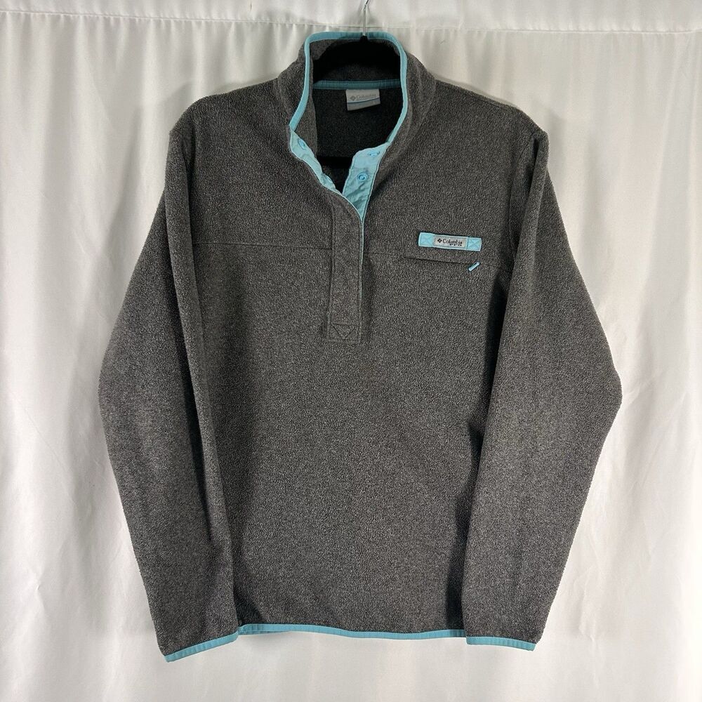 Columbia PFG Fleece Jacket Women's Large Grey 1/4 Snap Pullover Long Sleeve